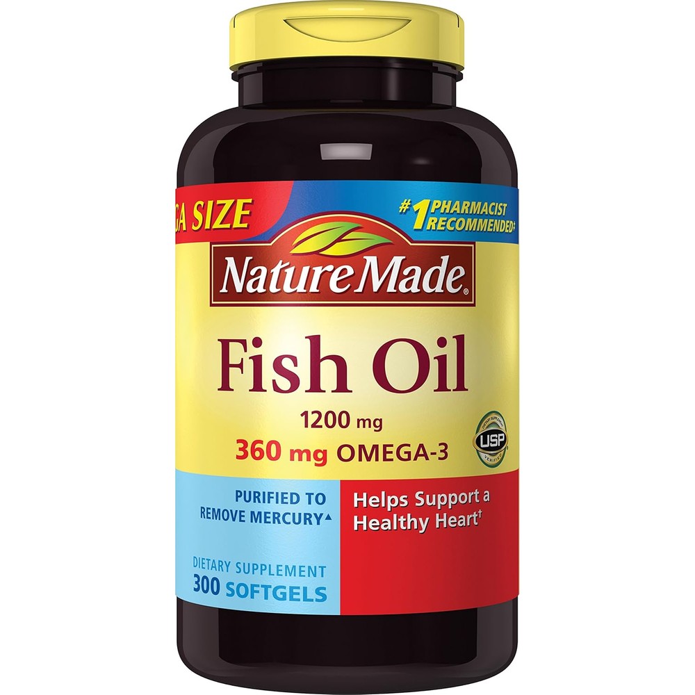 Nature Made Fish Oil Omega-3 1200mg front view bottle containing 300 softgels