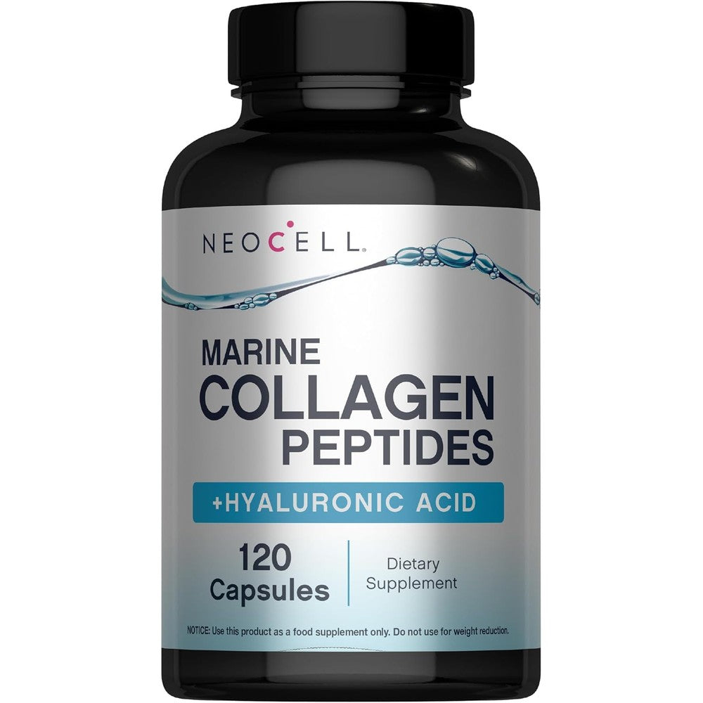 NeoCell Fish Collagen Plus Hyaluronic Acid 120 capsules front bottle view for skin hydration