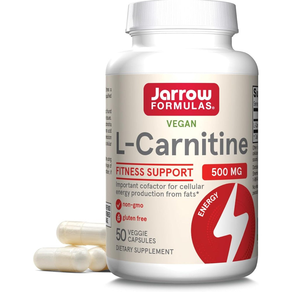 Jarrow Formulas L-Carnitine 500 Milligrams Dietary Supplement For Cellular Energy Production 50 Veggie Capsules 50 Day Supply
