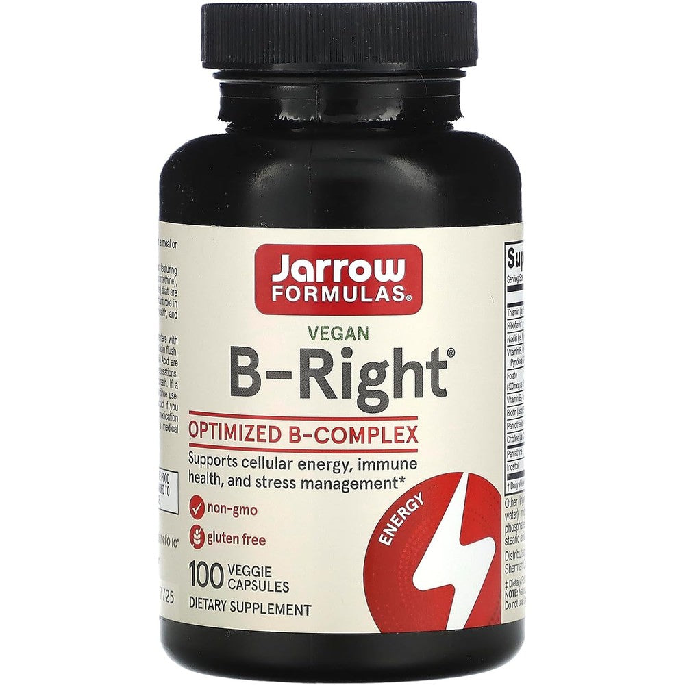Jarrow Formulas B-Right Low-Odor Vitamin B-Complex Formula For Energy Metabolism And Brain Health 100 Veggie Capsules