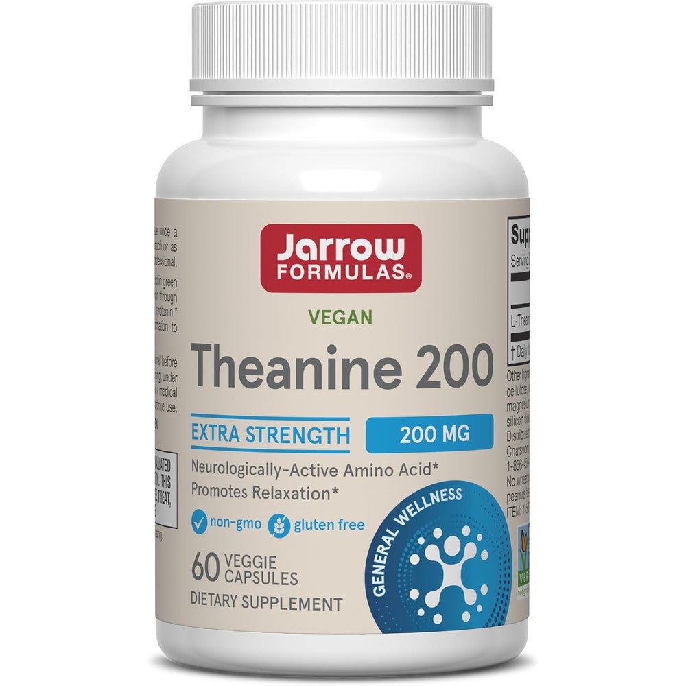 Jarrow Formulas Extra Strength L Theanine 200 mg Dietary Supplement For Relaxation Support 60 Veggie Capsules