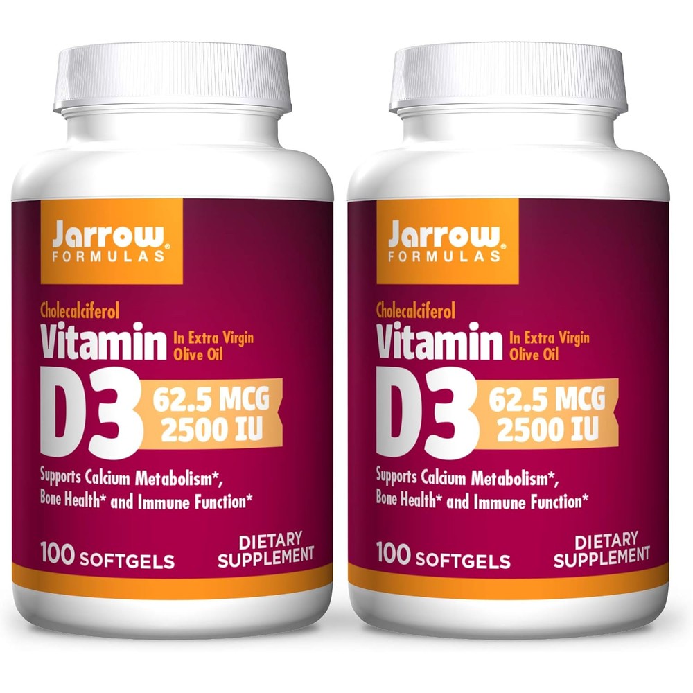 Jarrow Formulas Vitamin D3 2500 IU Cholecalciferol Softgels For Bone Health And Immune Function Support 100 Softgels Pack Of 2