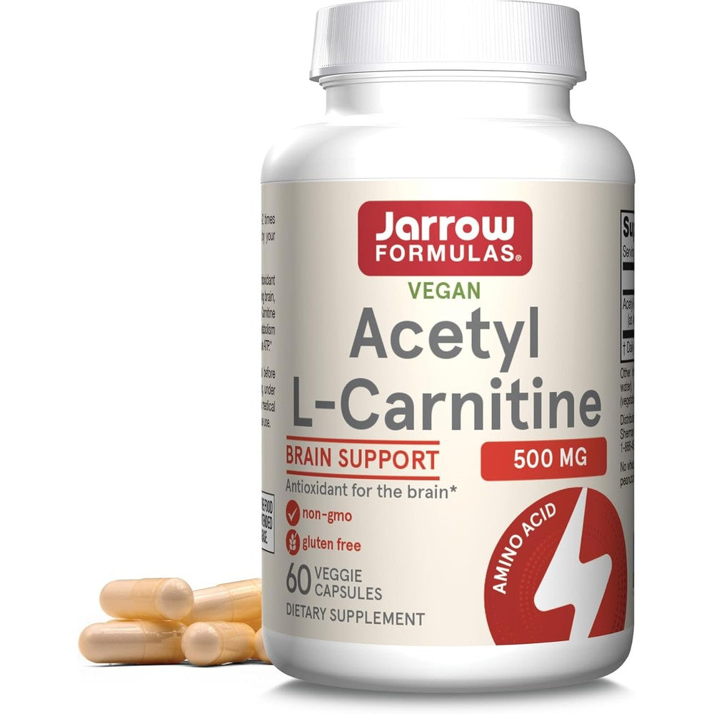 Jarrow Formulas Acetyl L-Carnitine 500 Milligrams Dietary Supplement For Brain Health And Fatty Acid Metabolism 60 Vegetable Capsules