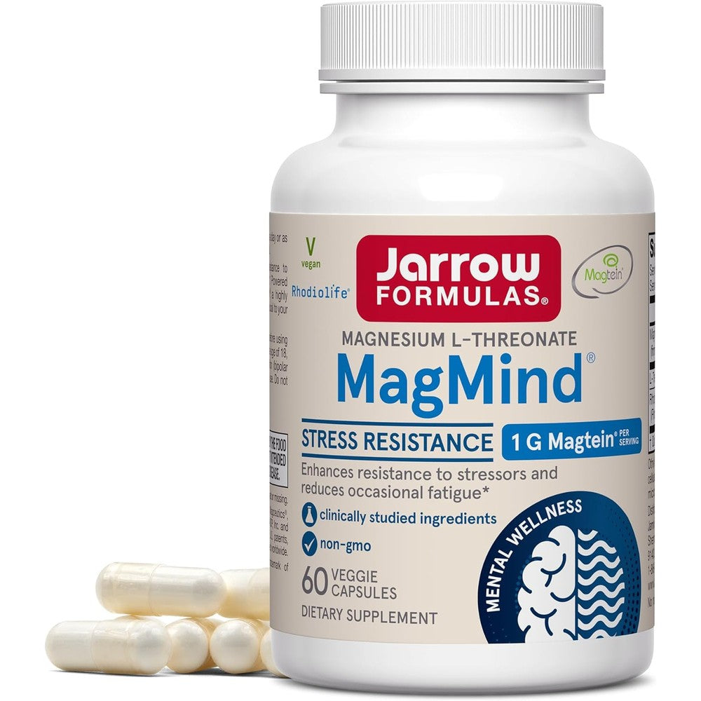 Jarrow Formulas MagMind Stress Resistance front view bottle for brain health support.