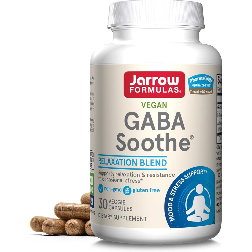 Jarrow Formulas GABA Soothe Dietary Supplement For Relaxation And Occasional Stress Support 30 Veggie Capsules 30 Day Supply