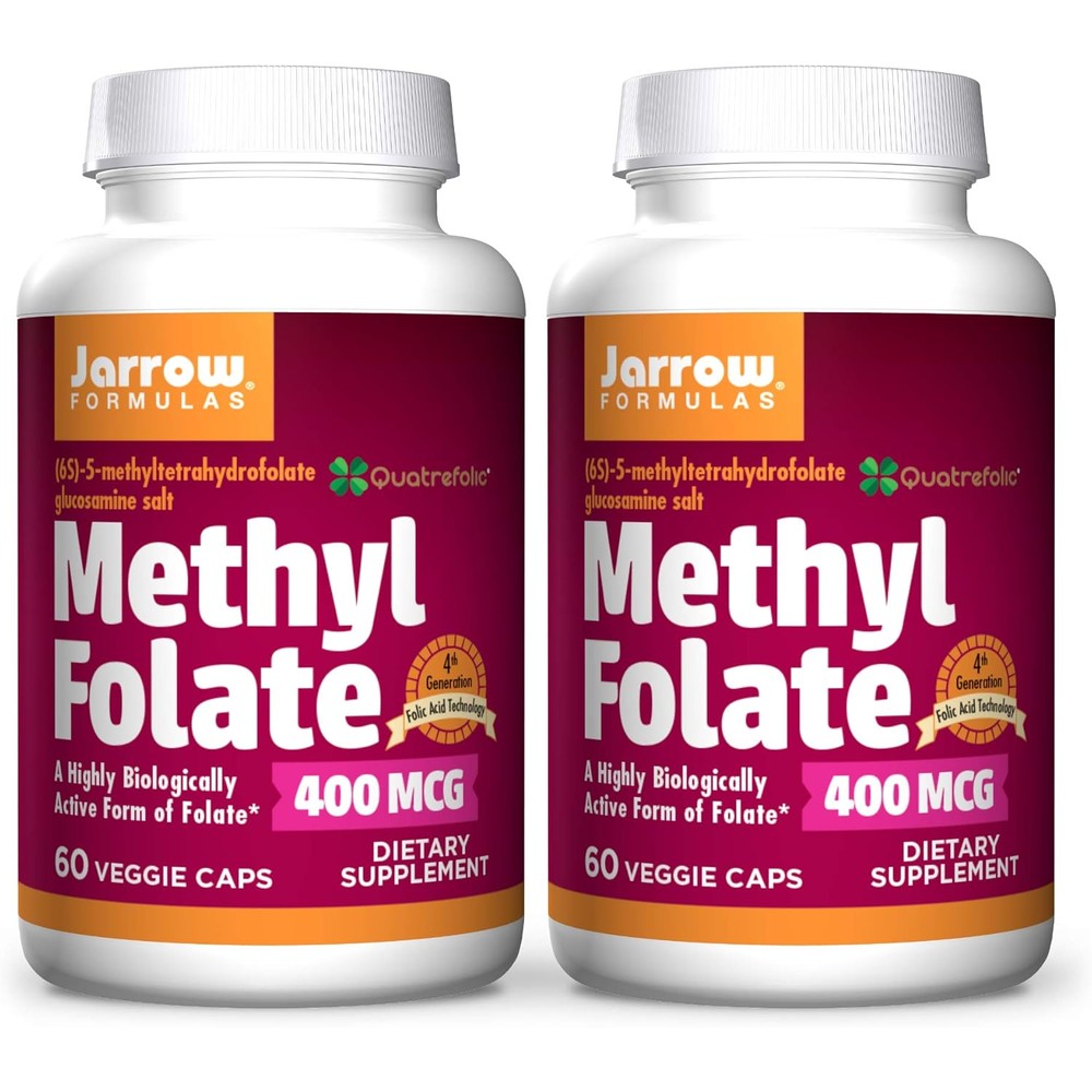 Jarrow Formulas Methyl Folate 400 Micrograms 60 Veggie Capsules Pack Of 2 Highly Biologically Active Form Of Vitamin B9