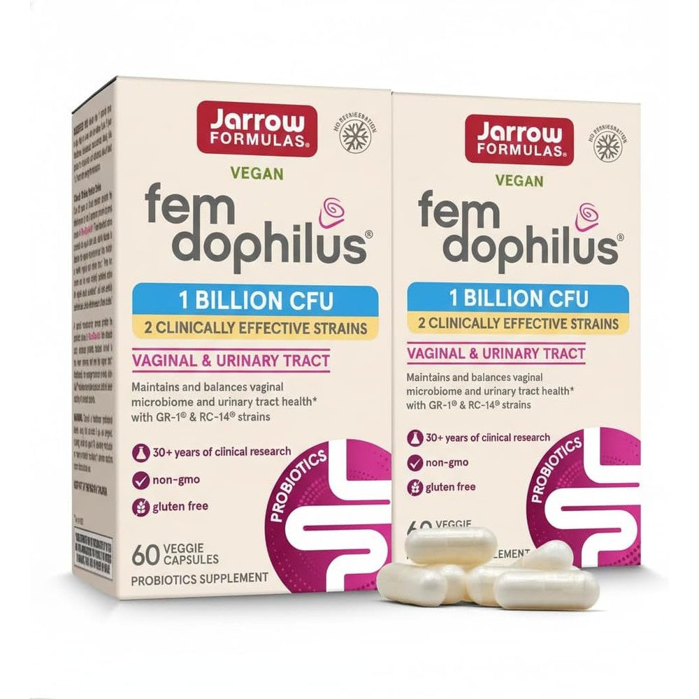 Jarrow Formulas Fem-Dophilus twin pack front view showing womens probiotic packaging.
