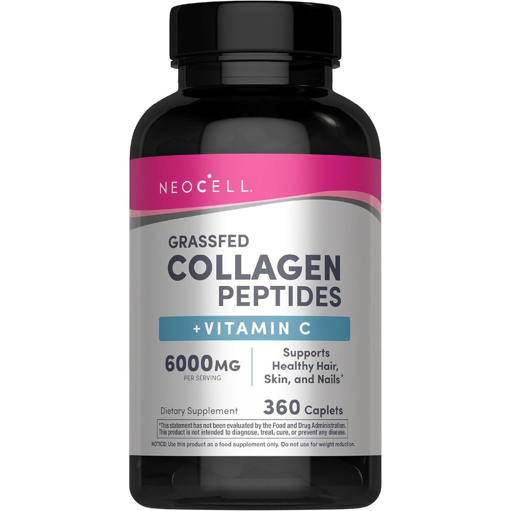 NeoCell Super Collagen Peptides 360 Caplets front view authentic USA imported supplement bottle.