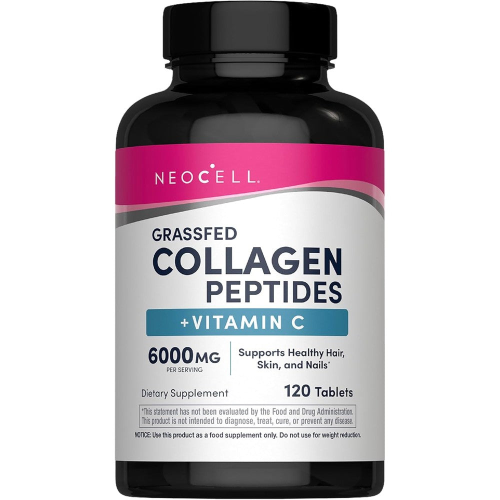 NeoCell Super Collagen with Vitamin C 120 tablets front bottle view showing skin and hair benefits