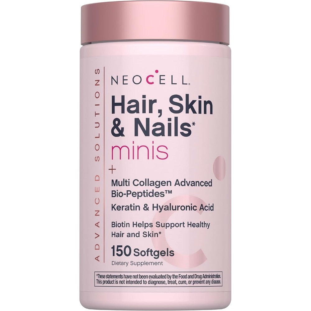 NeoCell Hair Skin and Nails Vitamins 150 Softgels bottle front view for advanced beauty support