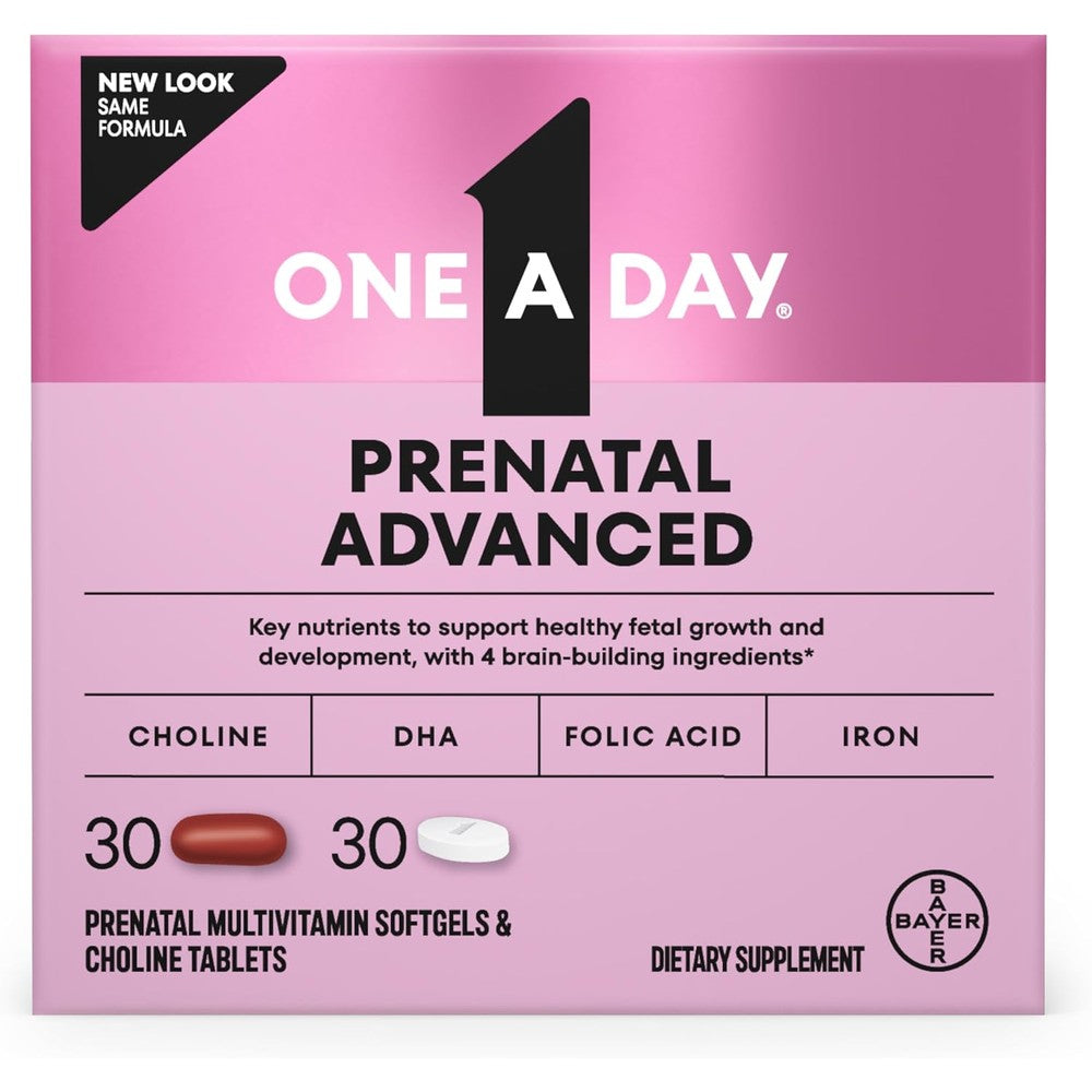 One A Day Prenatal Advanced multivitamin packaging front view showing 60 count total set