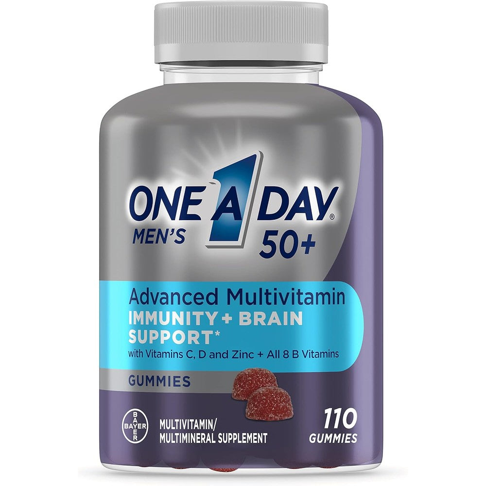 One A Day Men's Fifty Plus Advanced Multivitamin Gummies front view authentic imported daily supplement