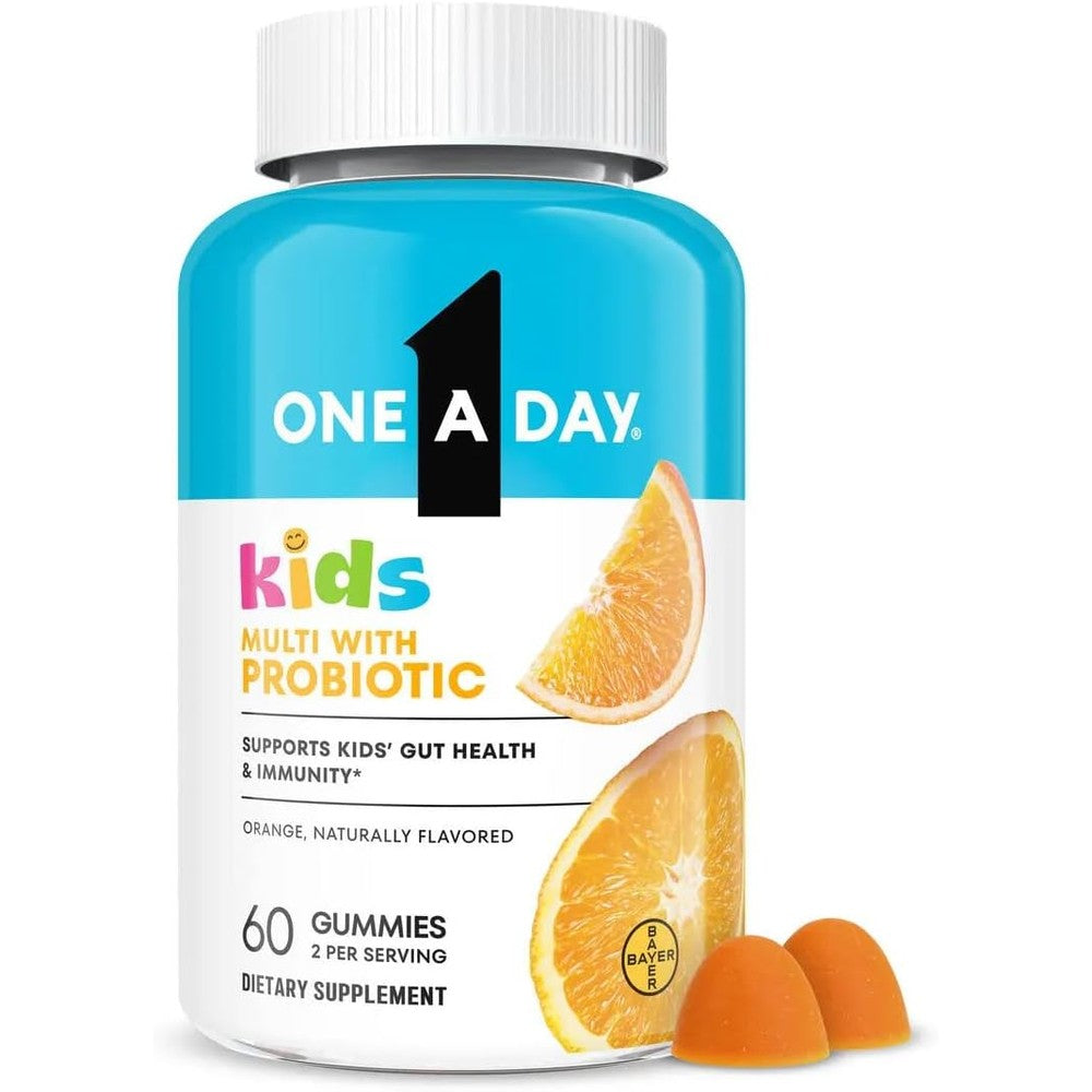 One A Day Kids Multivitamin with Probiotic front view bottle for digestive health