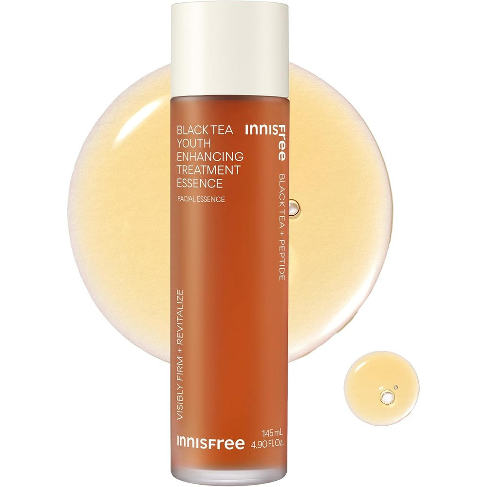 Innisfree Black Tea Youth Enhancing Treatment Essence front view bottle for Korean skincare routine