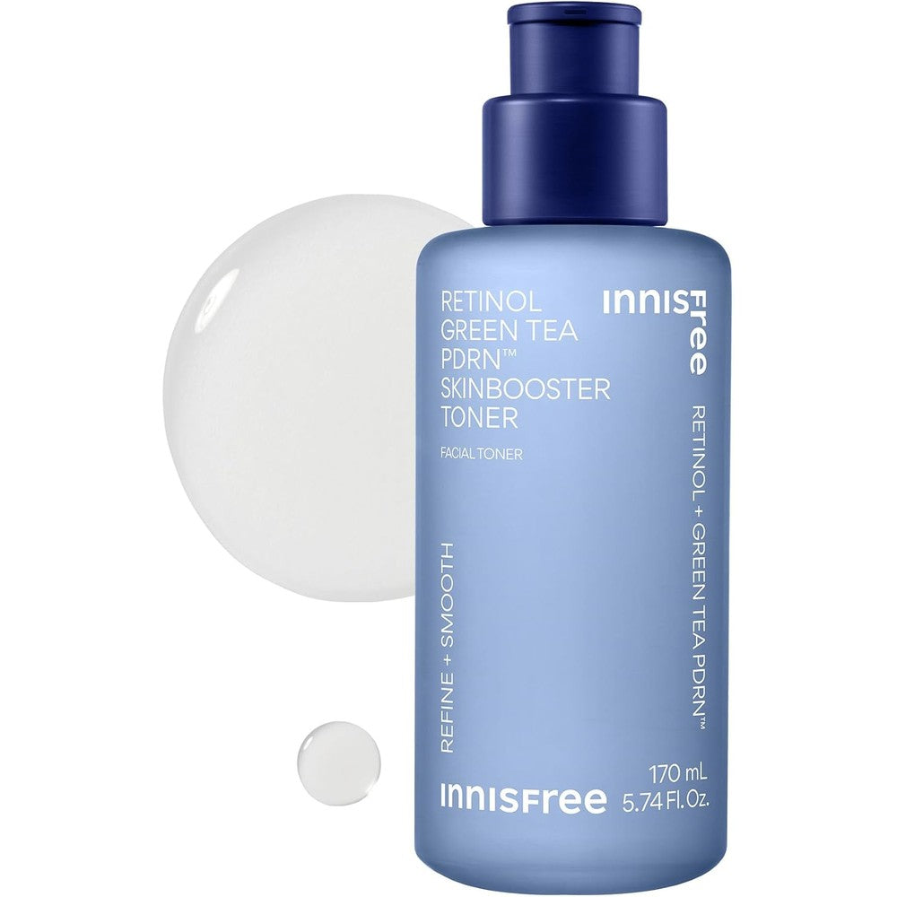 Innisfree Retinol Green Tea PDRN Skinbooster Toner front view bottle for glass skin