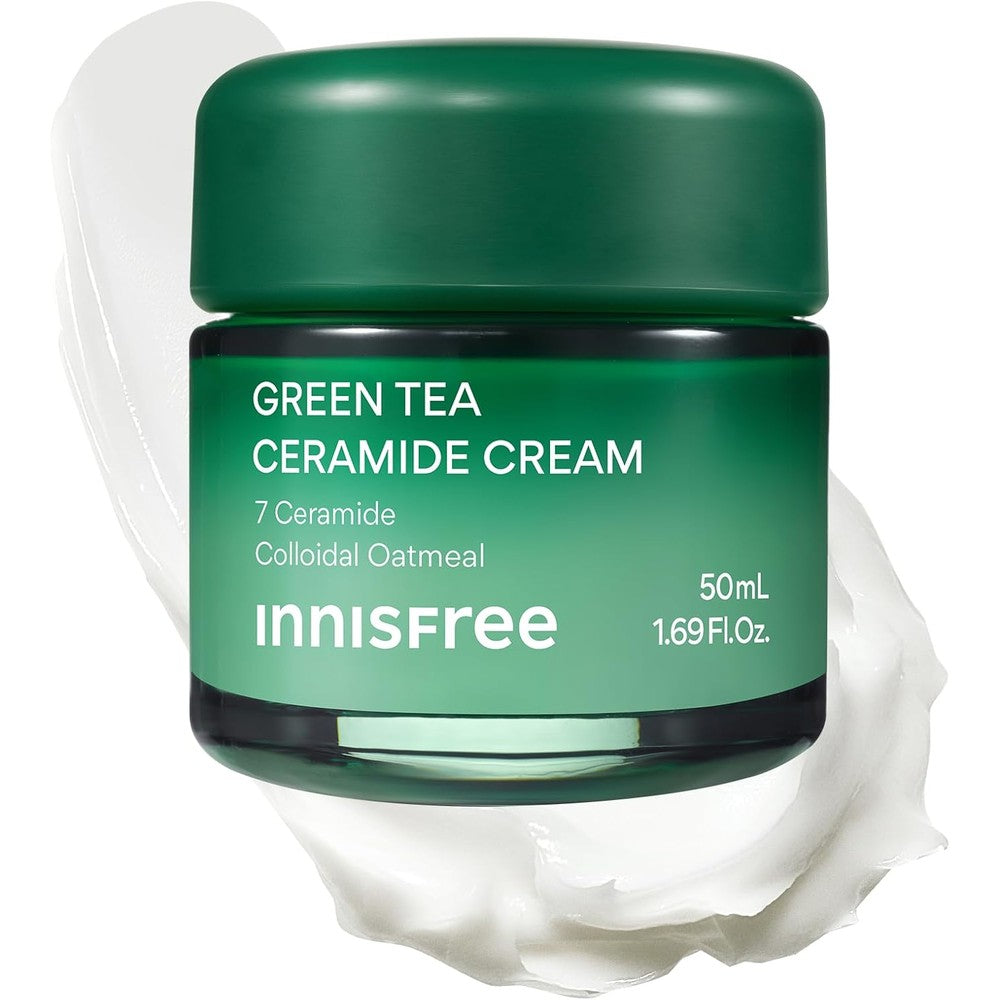 Innisfree Green Tea Ceramide Cream 50ml front view jar for skin barrier repair