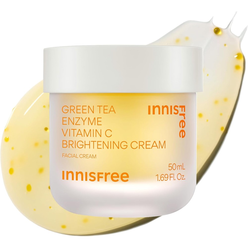 Innisfree Green Tea Enzyme Vitamin C Brightening Cream front view of the 50ml jar on a clean background.