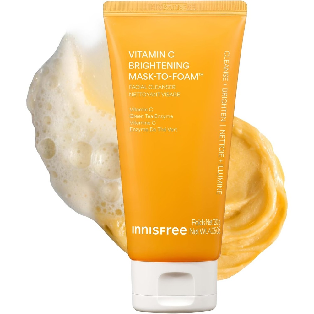 Innisfree Vitamin C Brightening Mask To Foam Facial Cleanser 120g front view packaging showing product details