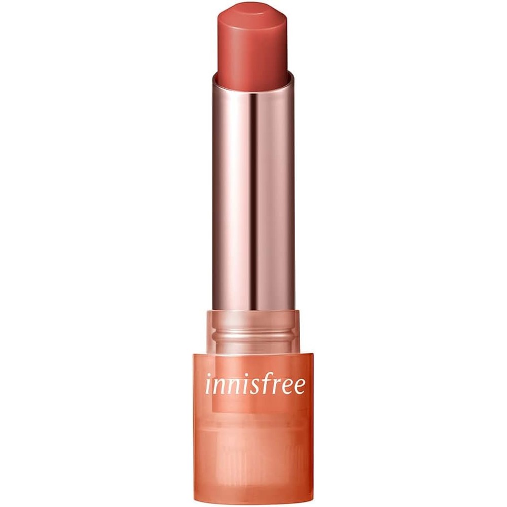 Innisfree Dewy Tint Lip Balm front view of rose-gold packaging stick.