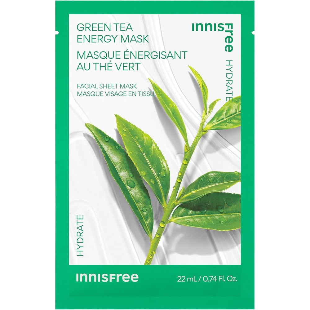 Innisfree Green Tea Energy Sheet Mask packaging front view for daily Korean skincare routine