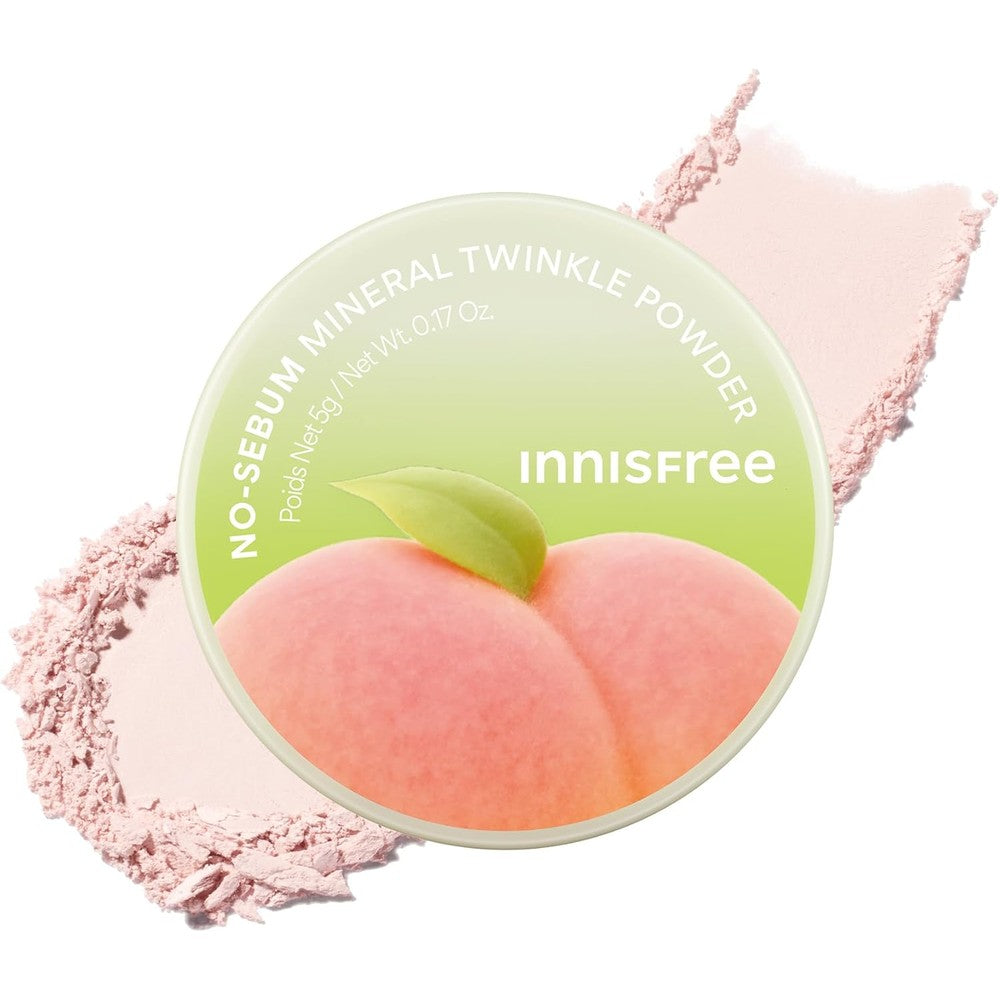 Innisfree No Sebum Mineral Twinkle Powder Peach Blossom front view limited edition packaging for oil control