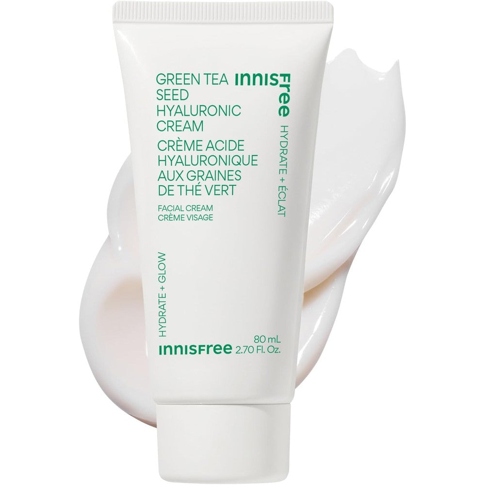 Innisfree Green Tea Seed Hyaluronic Acid Cream front view of the eighty milliliter packaging