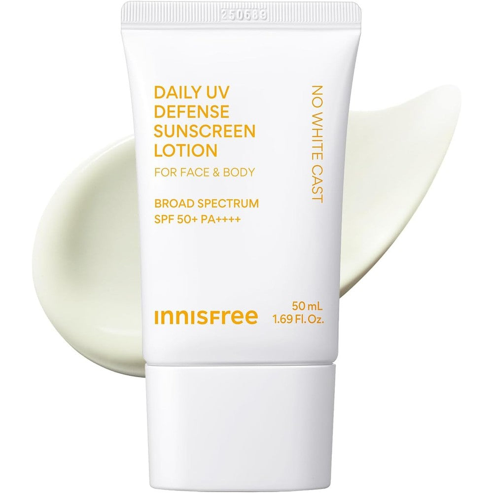 Innisfree Daily UV Defense Sunscreen front view of the fifty milliliter squeeze tube package