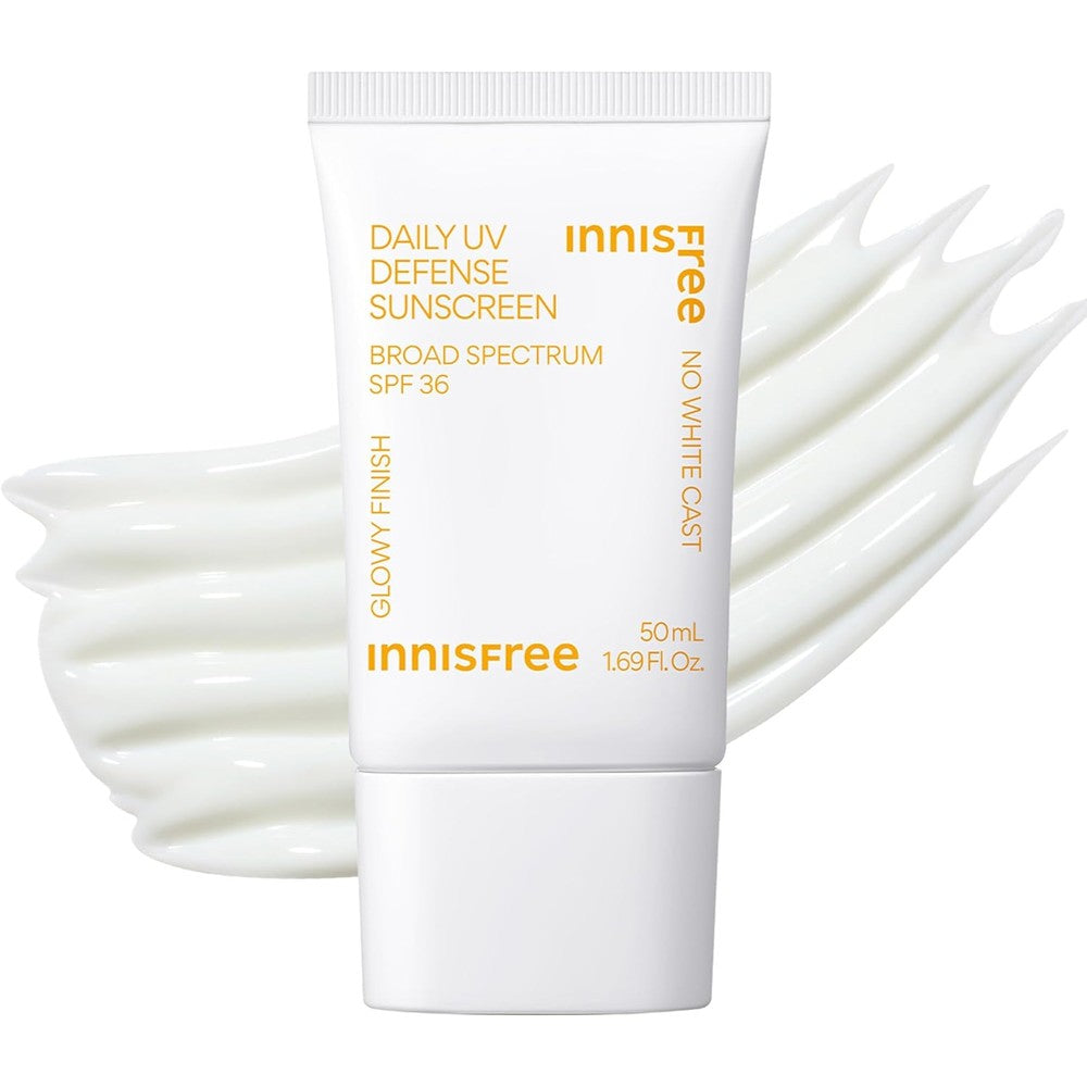 Innisfree Daily UV Defense Sunscreen SPF 36 front view of the 50ml tube showing authentic Korean skincare packaging.