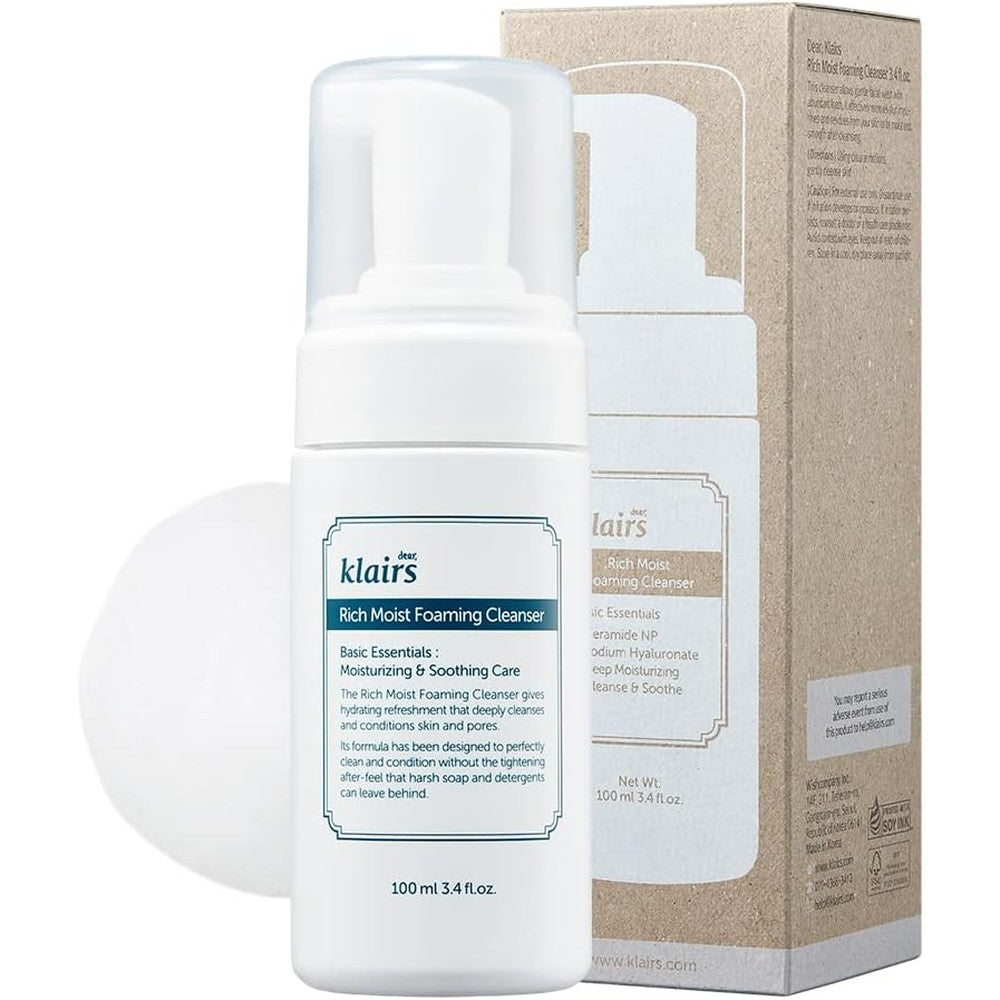Dear Klairs Rich Moist Foaming Cleanser Hydrating Korean Face Wash For Sensitive Skin 3.4 Fluid Ounce 100 Milliliters - Image 1
