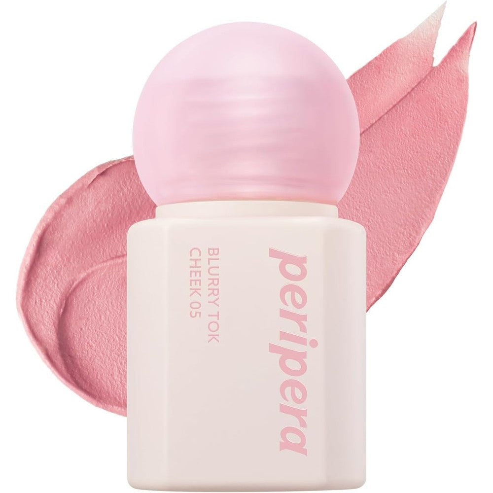 Peripera Blurry Tok Cheek Liquid Blush 05 Chai Taro front view of the milky beige container with soft pink cap.