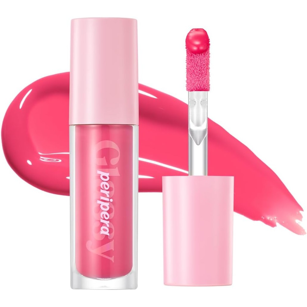 Peripera Ink Glasting Lip Gloss 014 Find Joy front view showing the transparent tube and pink gloss shade.