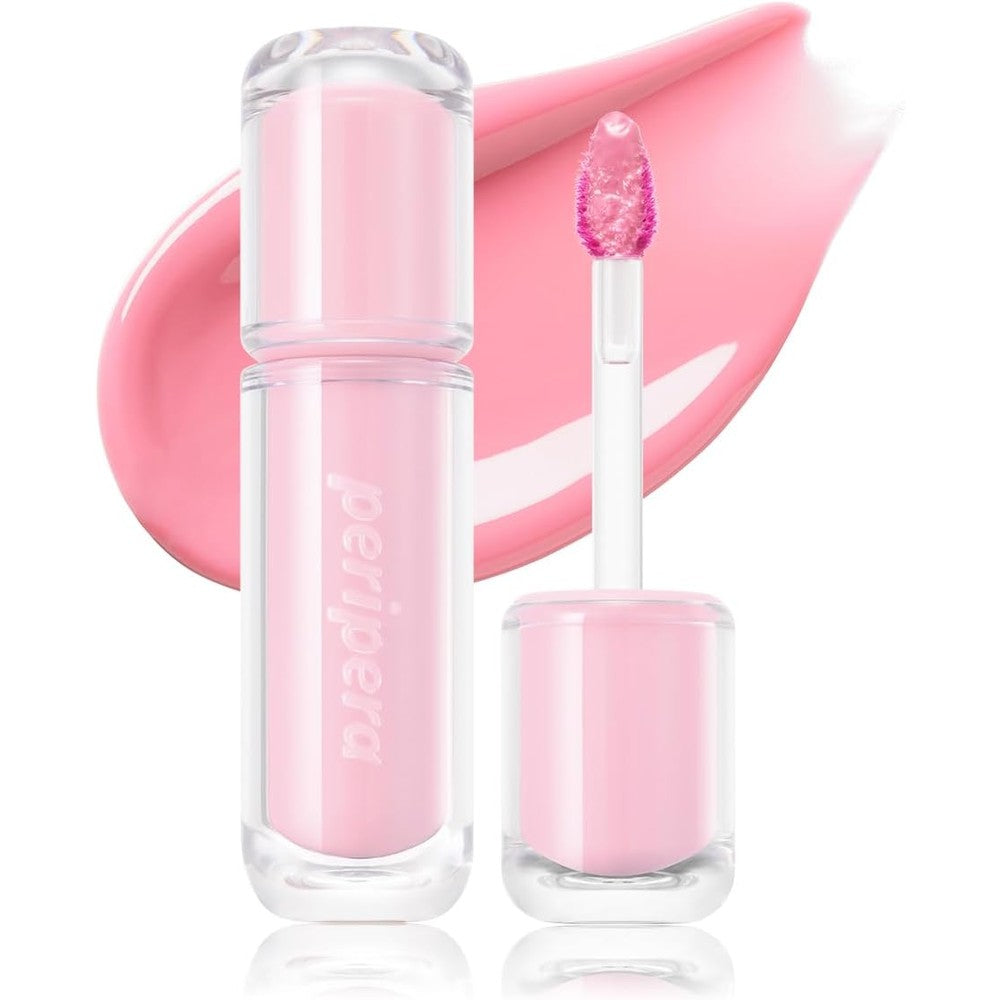 Peripera Mood Glowy Tint front view of clear bottle showcasing the lip gloss wand applicator