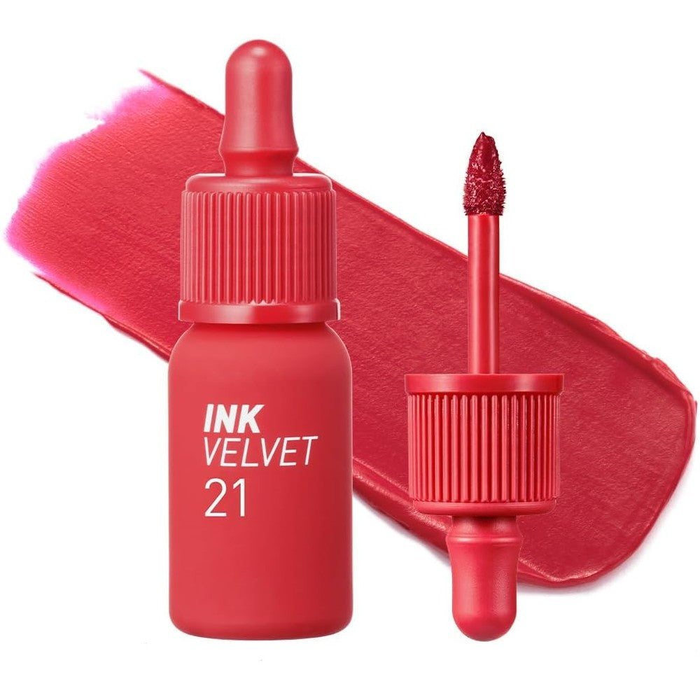 Peripera Ink the Velvet Lip Tint front view bottle packaging of Vitality Coral Red shade
