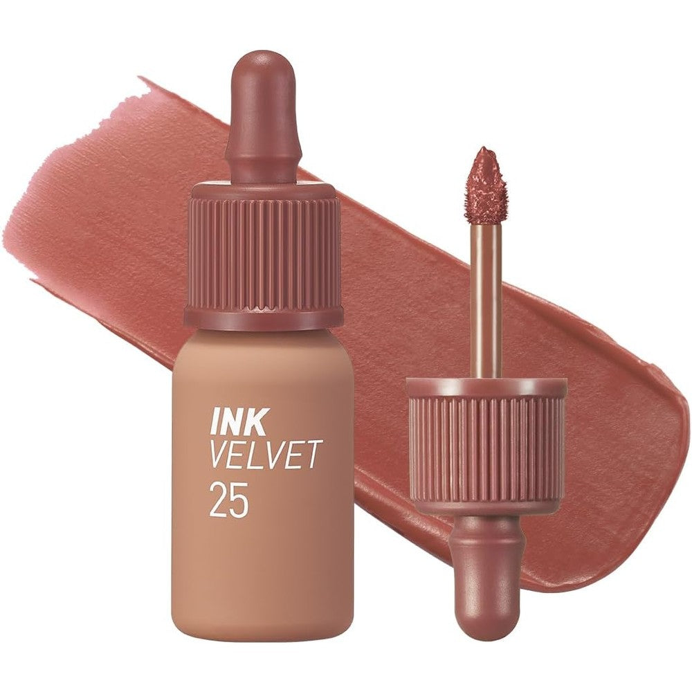 Peripera Ink the Velvet Lip Tint 25 Cinnamon Nude front view showing the product bottle and precise applicator tip.