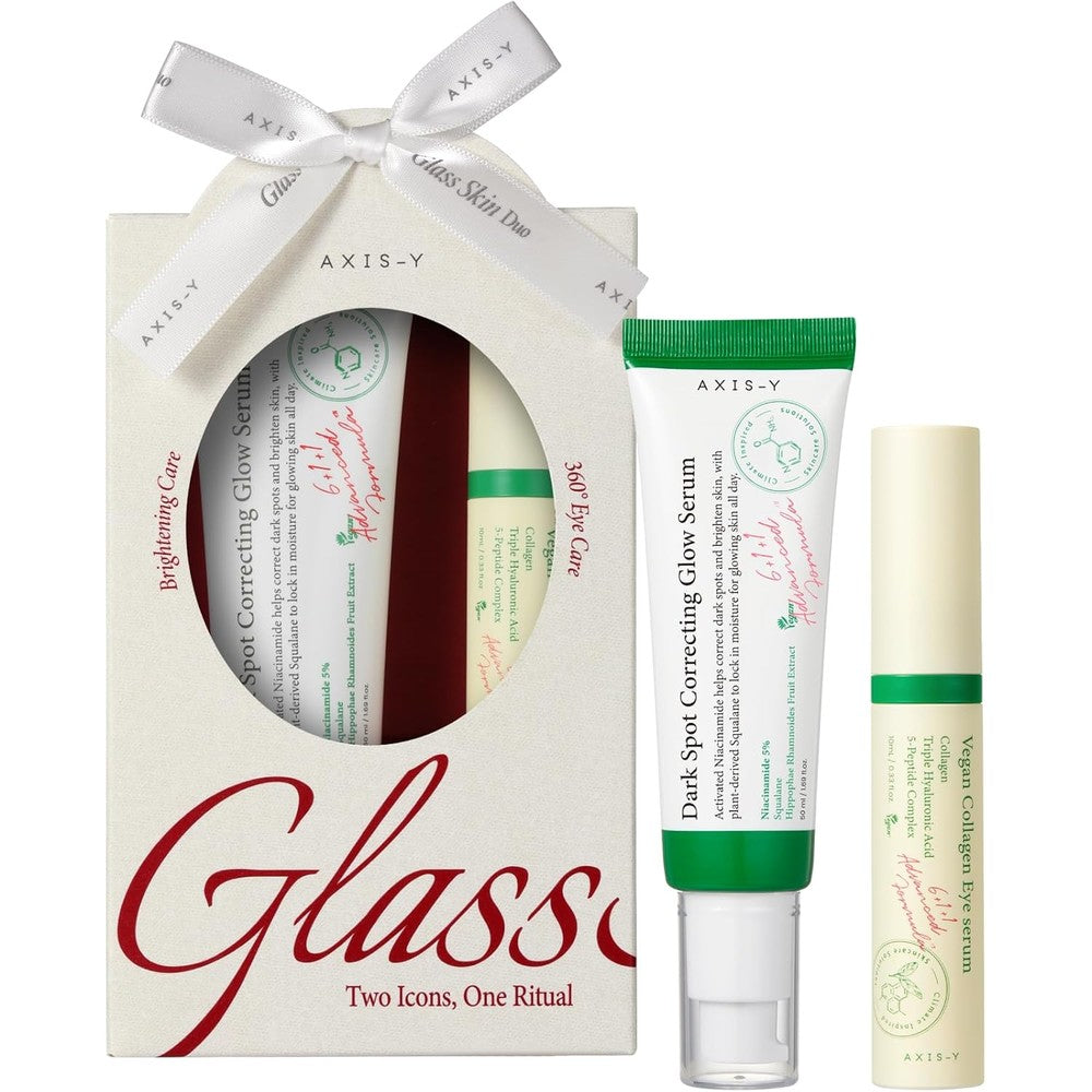 AXIS-Y Glass Skin Duo Korean Skincare Set front view packaging for dark spot correction.