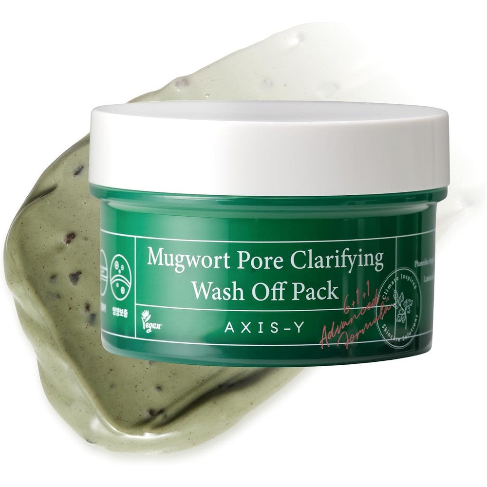 AXIS-Y Mugwort Pore Clarifying Wash Off Pack front view authentic Korean clay mask jar.