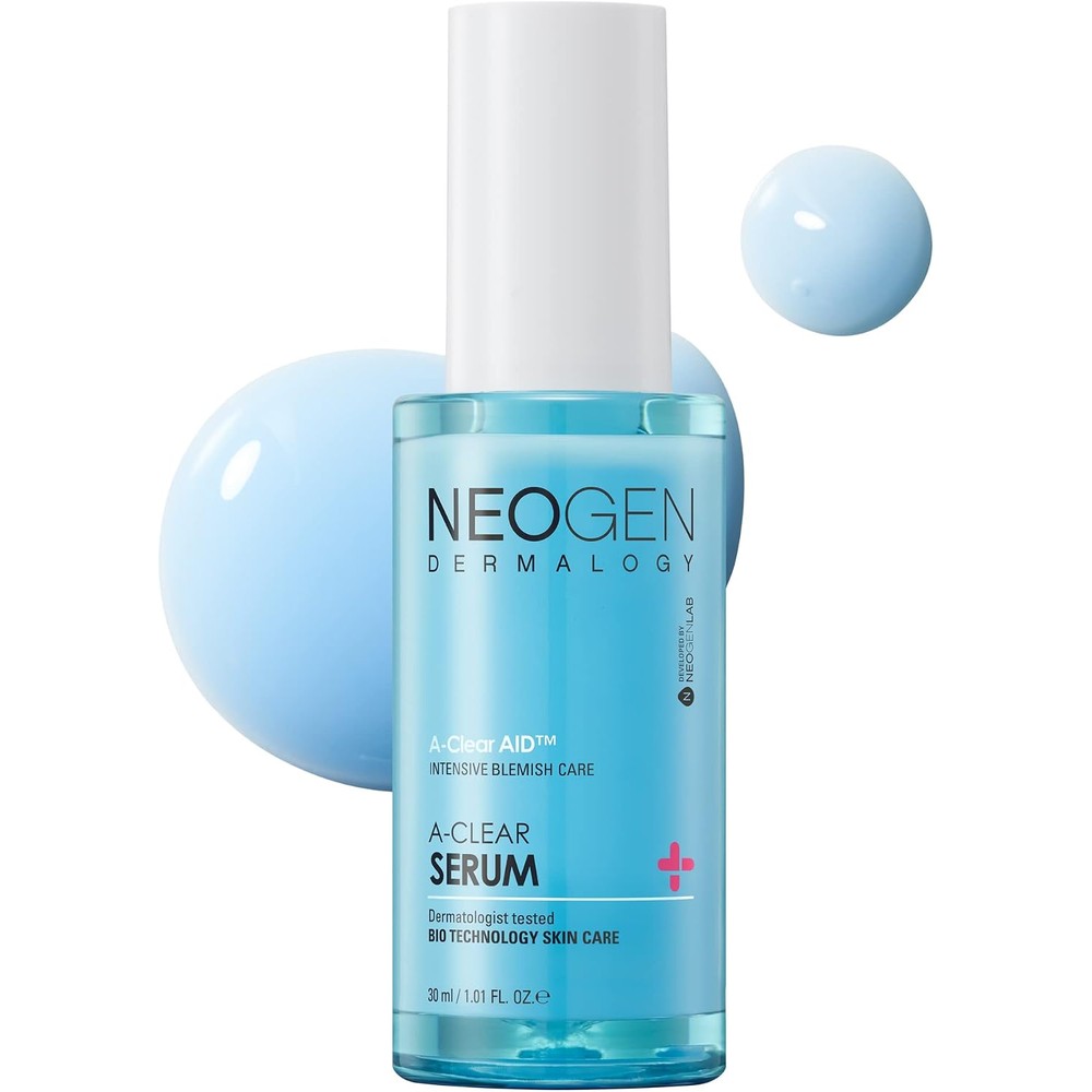 NEOGEN Dermalogy A-Clear Soothing Hydration Serum 30ml front view bottle showing blue transparent packaging