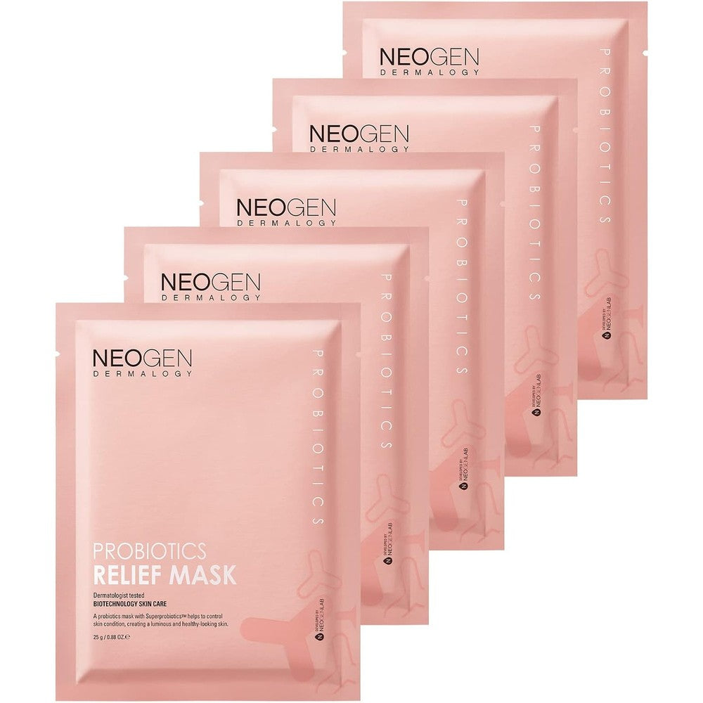 DERMALOGY by NEOGENLAB Probiotics Relief Mask front view of the 5 pack packaging