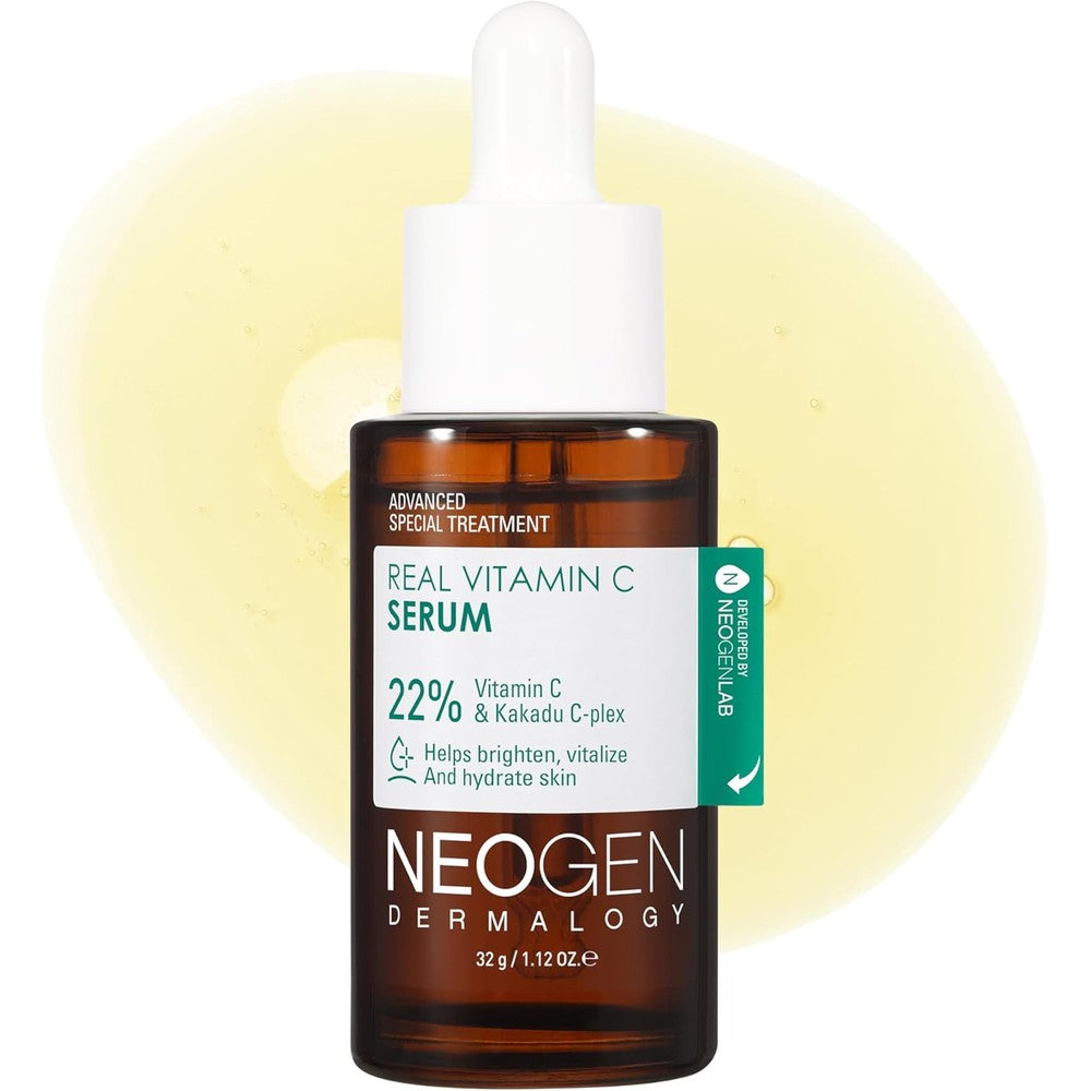 NEOGENLAB Dermalogy Real Vitamin C Serum front view of dark amber bottle with brightening facial packaging