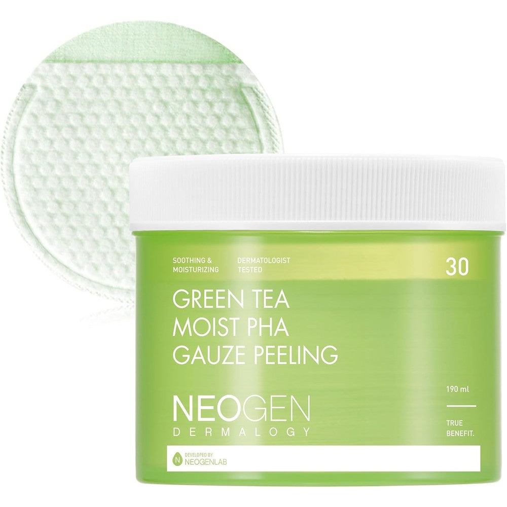 NEOGEN DERMALOGY PHA Gauze Peeling Green Tea 30 count jar front view exfoliating toner pads