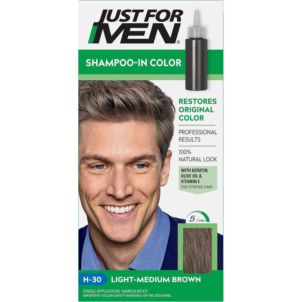 Just For Men Shampoo In Haircolor Light Medium Brown Shade Number 3 Ammonia Free Formula For Men Pack Of 1 Count Authentic USA Imported Product