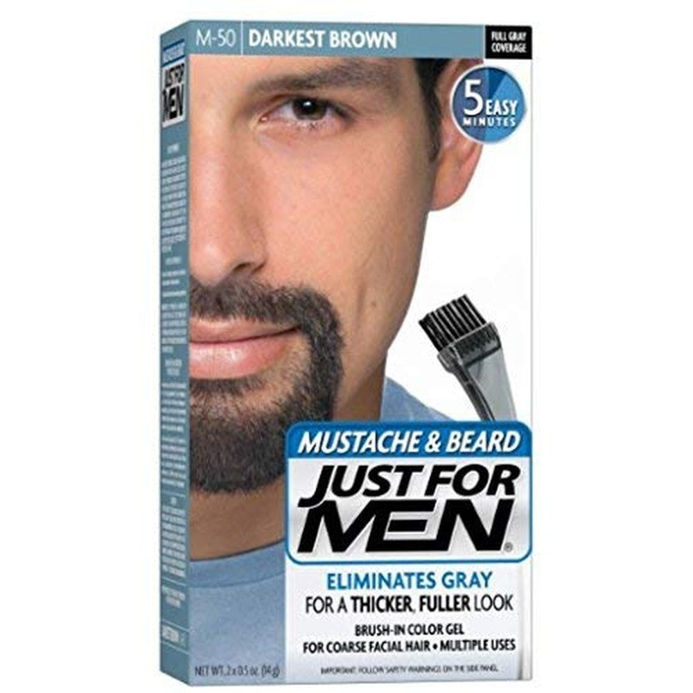 Just For Men Mustache and Beard Color Gel M 50 Darkest Brown front view pack
