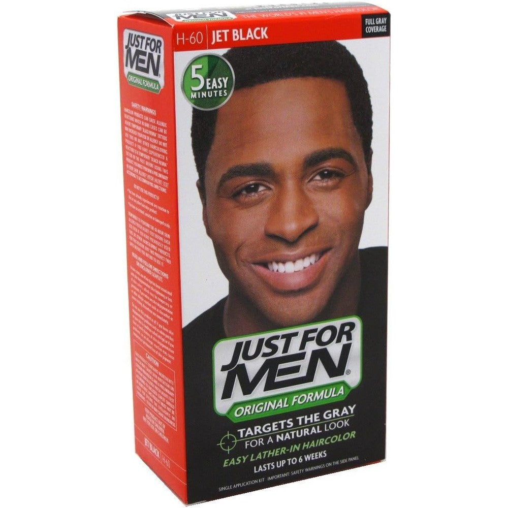 Just For Men Original Formula Hair Colour Jet Black front view authentic USA imported mens hair dye box.