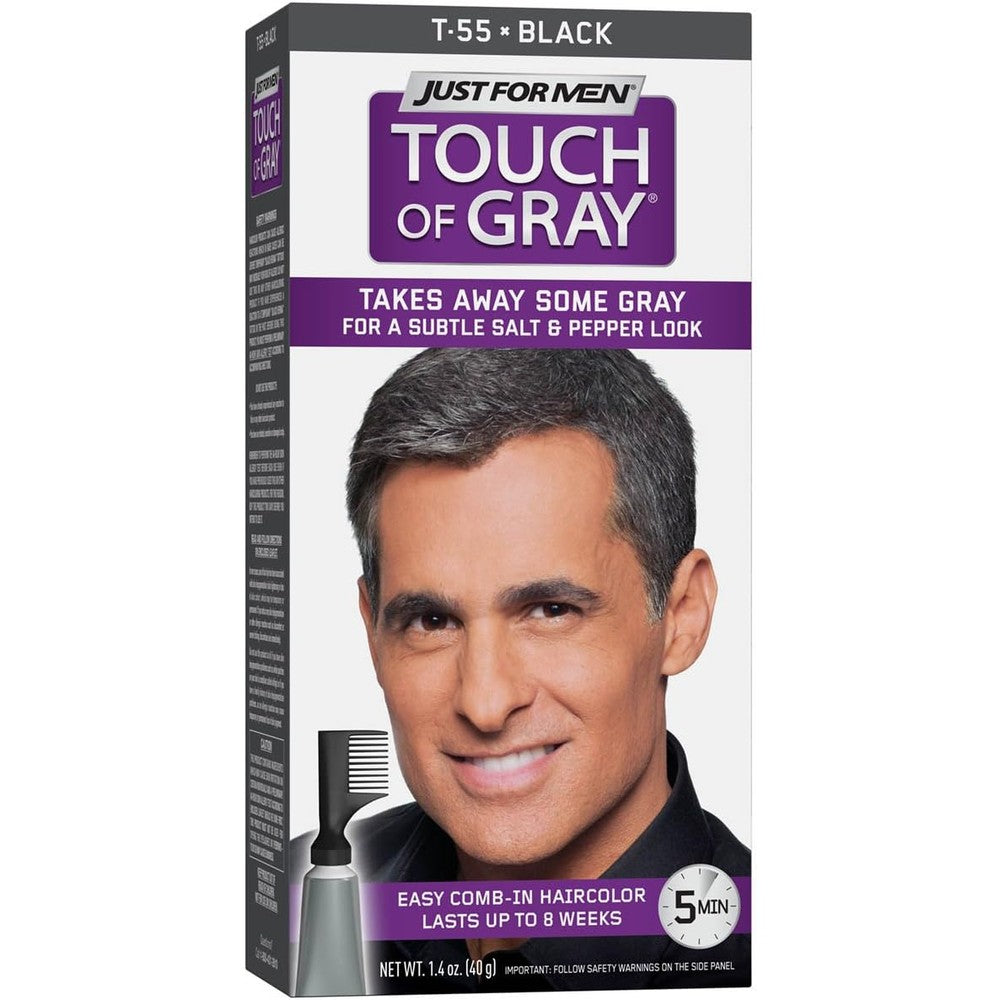 Just For Men Touch Of Gray Mens Hair Color Kit With Comb Applicator Black Shade T-55 Gentle Ammonia Free Gray Hair Reduction For Men One Count