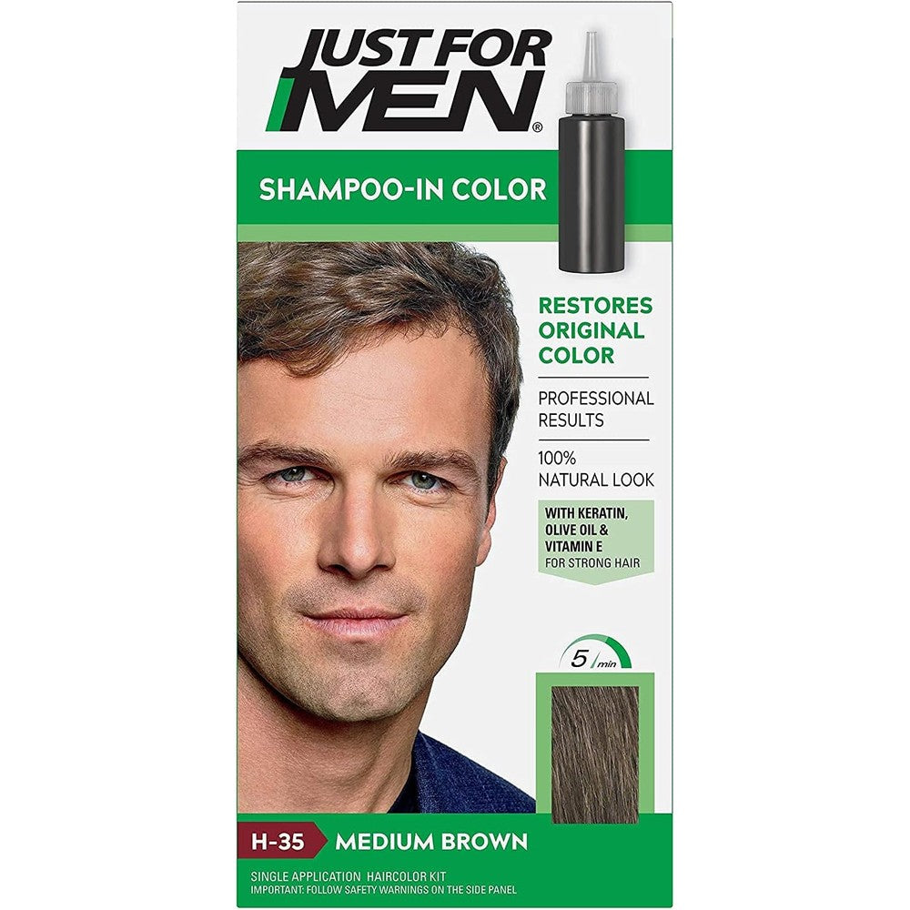 Just For Men Shampoo In Hair Color Medium Brown front view showing packaging.