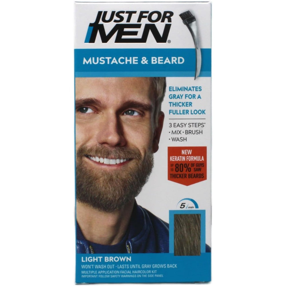 Just For Men Mustache and Beard Light Brown M 25 front view package packaging