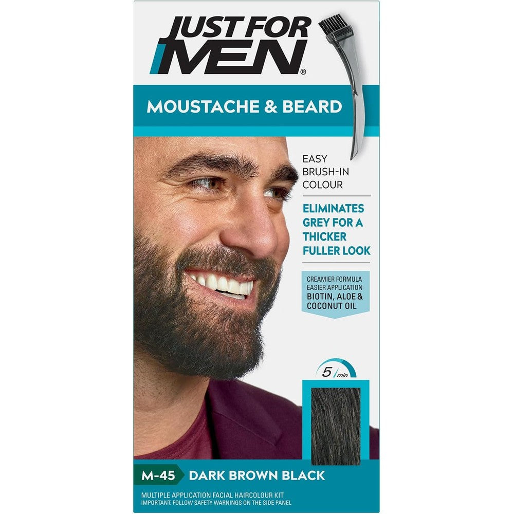 Just For Men Moustache and Beard Gel Colour M45 Dark Brown Black front packaging box view