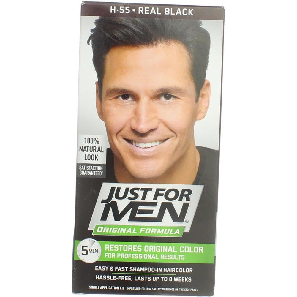 Just For Men Shampoo-In Hair Color Real Black box front view grooming essentials