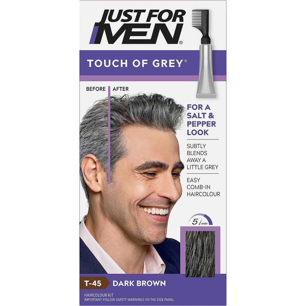 Just For Men Touch Of Gray Gradual Hair Color Kit For Men Subtle Salt And Pepper Look Dark Brown T-45 81.6 Grams