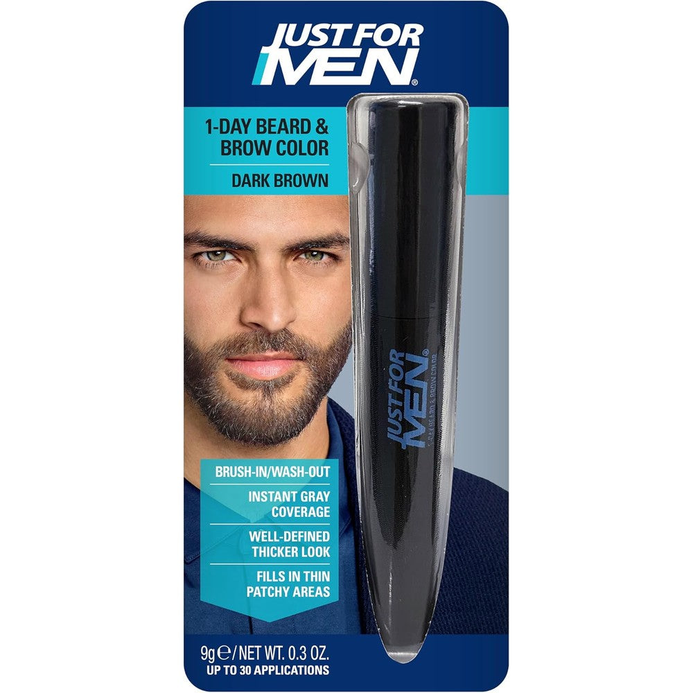 Just For Men 1-Day Beard And Brow Color front packaging showing Darkest Brown Black shade temporary tint